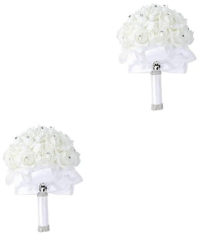 Zerodeko 2St Blumen halten künstlicher Brautstrauß künstliche Blumenbündel Brautstrauß Blumen Blumenstrauß für die Braut Künstlicher Blumenstrauß Hochzeit Rosen Brautjungfer Schleife Weiß