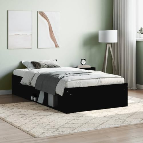 Festnight Bett 100x200 cm Holzbett mit Stauraum Massivholzbett mit Fächer Bettgestell mit Lattenrost Einzelbett Doppelbett Bettrahmen Jugendbett Holz Schwarz