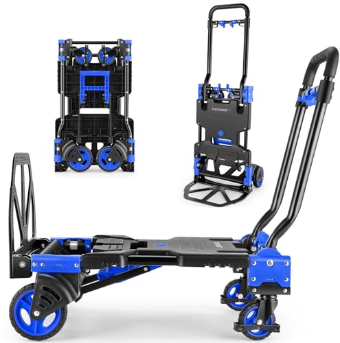 330LB Folding Hand Truck Heavy Duty Carrying, Combination of Four Wheels and Two Wheels Convertible Dolly Cart with Retractable Handle Dolly for Moving Office Carts(Blue)