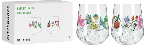 RITZENHOFF 3891002 Gin-Glas - 700 ml - Tumbler 2er-Set - Serie Botanic Lights - Motiv Sommer - Made in Germany | Artikelnr. 3891002, Serie Botanic Lights, 2 Gin-Gläser 700 ml, Kristallglas, spülmaschinenfest