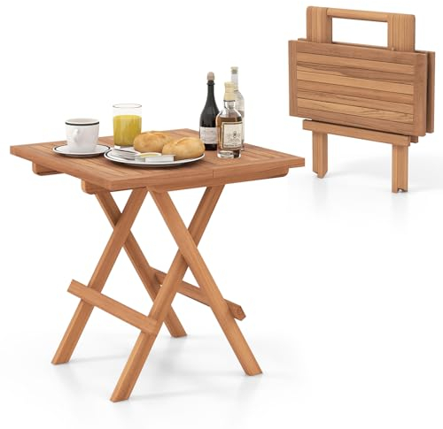 COSTWAY Beistelltisch klappbar, wetterfester Klapptisch aus Teakholz, quadratischer Balkontisch, Gartentisch, Holztisch für Garten, Terrasse, Balkon, 50 x 50 x 50 cm