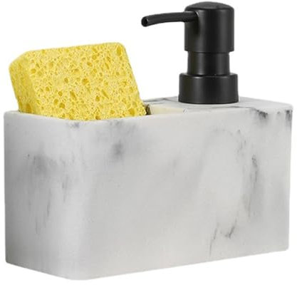 Dispensador de jabón de manos y plato de mármol con soporte para esponja/cepillo, organizador de fregadero con soporte para líquido de lavado, recipiente de loción y detergente para baño, cocina,