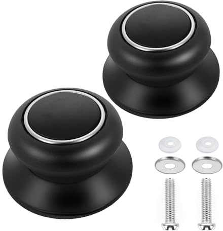 Gfamous 2 Stück Topfdeckelgriff Topfdeckelknopf,Universal Topfdeckelknöpfe,Universal Ersatz Topfdeckelgriff mit Schrauben,für Kasserolle Kessel Deckel Glas Kochtopf Deckel Topf-Schwarz