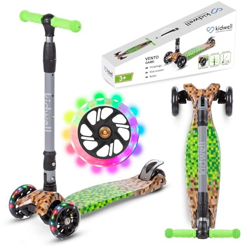 COIL Barnskoter, trehjulsskoter, sparkcykel, trehjuling balanscooter, stadsskoter, ABEC-7-lager, rattjustering, LED-hjul (grön)