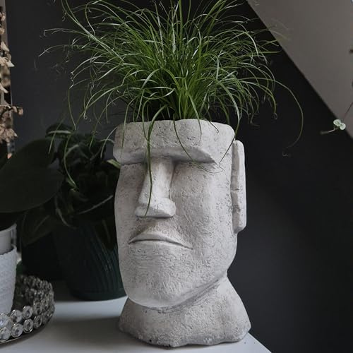 FABRIQ Moai Blumentopf 26 cm – 6 kg Steinguss – Frostsicher – Pflanzgefäß 0,9 L im Osterinsel-Stil – Außenbereich