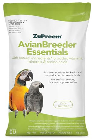 ZuPreem Essentials Breeder Alimento para Aves de Tamaño Mediano-Grande y Grande - Pienso para Pájaros Indicado para la Cría de Cotorras, Loros Grises, Guacamayos, Cacatúas y Caiques -18 kg