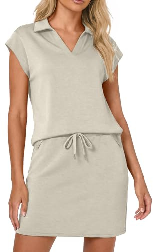 Casly Lamiit Zweiteiliges Damenrock-Set, Tennis-Outfits, lässig, Flügelärmel, Revers, Hemd, Sommer, athletisch, Sport, kurzes Skort-Set, Dunkles Beige, M