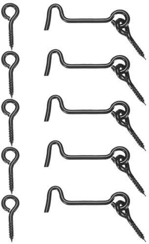 M METERXITY 5-Pack Hook and Eye Latch for Door 2 Inch Carbon Steel Black | Barn Door Lock Hook and Eye Gate Latch, for Gate, Shutters, Window, Cabinet, Bathroom