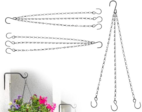 AOYEGIC 2 Stück Blumenampel Kette,3-Litzige Hängeampel Metallkette,Ersatzkette Zum Aufhängen,Hängende Korbkette mit S-Haken,Für Pflanzenhänger Blumentopf Vogelkäfigen Windlichtern Billboard(Schwarz)