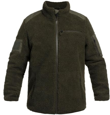 Military Wear Tactical Teddyfleece | Herren Outdoor Fleecejacke mit 5 Taschen, Survival Bushcraft Ausrüstung, Taktische Fleece mit Klettverschluss