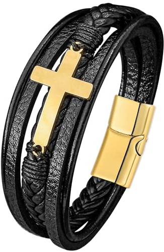 JUZICHEN Armband herr, 21 cm läderarmband herr, herrarmband rostfritt stål livets träd, flätat kors armband för män, Große, Rostfritt stål, Rostfritt stål
