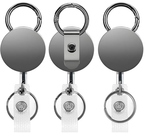 IETWATE 3 Stück Schlüsselband Ausziehbar, Multifunktional Schlüsselanhänger Ausziehbar Stahlseil, Ausweishalter Ausziehbar mit Gürtelclip, Ausziehbarer Schlüsselanhänger mit 65cm Stahldrahtseil