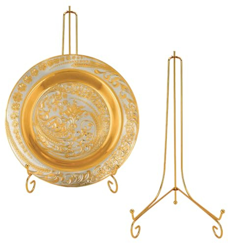 FINGERINSPIRE 2-pack tallrikshållare visningsstativ vikbar järndisplay staffli gyllene vikbart stativ järnstativ metallstativ hållare för konst tallrik tallrik stor tallrik fotoram bordskonst