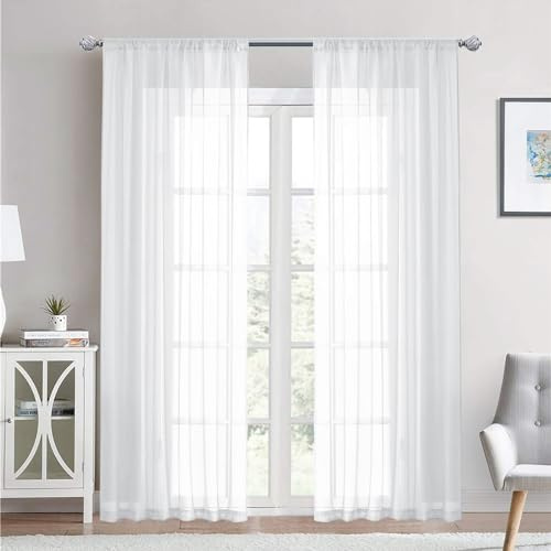 HiSnug Curtains 1er Set Weißer Voile Scheibengardine, Lichtfiltervorhang, Transparente Vorhänge für Zimmer, Schlafzimmer, Wohnzimmer, H270 x B400 cm