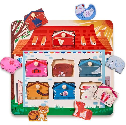 JoyCat Holzpuzzle ab 1 Jahr, Montessori Holzspielzeug für 12-36 Monate Mädchen und Jungen, Steckpuzzle Motorikspielzeug Sortierspiel, Kinder Geburztag Weihnacht Geschenk