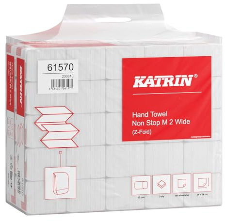 4000 Stück Katrin KATRIN Papierhandtücher Non Stop M2 Wide, Z-Falz, 2-lagig, Handy Pack, weiß, L: 24cm, B: 24cm