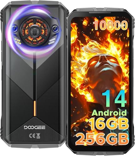 DOOGEE S Punk Telefono Movil Irrompible Android 14,16GB+256GB(TF 1TB), 10800mAh Batería 33W, 6.58”Pantalla FHD+, Cámara 50MP+16MP Movil Resistente 4G /IP68/NFC/OTG/Face ID/Huella/Efecto Luz LED