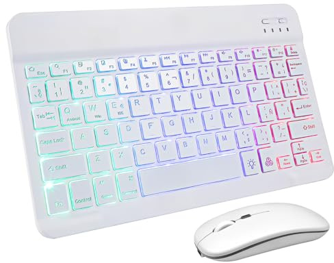 SHINEOFI Conjunto Teclado Ratón Inalámbrico Recargable con Teclado Portátil Retroiluminado para Tablet y Teléfono con Pegatinas Español