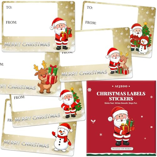 Aujzoo 60PCS (65 x 45mm) Christmas Label Stickers,Self-Adhesive Christmas Gifts Label Stickers Tags Size Name Labels for Presents