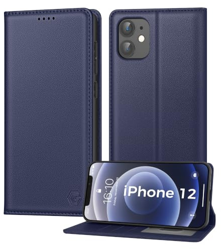 Kirnntca Handyhülle für iPhone 12/12 Pro Hülle, Kartenfach Premium PU Leder Klapphülle Schutzhülle, Standfunktion Tasche Flip Case für iPhone 12/12 Pro - Blau