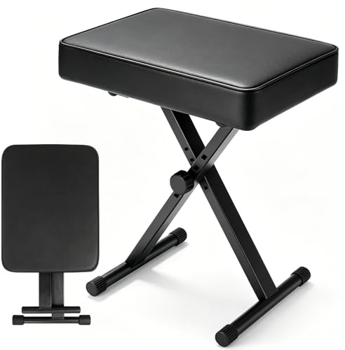 Yiizy Keyboard Bench Adjustable Piano Stool - Extra Comfortable Piano Bench with High Rebound Sponge Cushion,No Deformation,Superior Support,X-Style Portable Foldable Piano Chair, 4 Height Adjustment