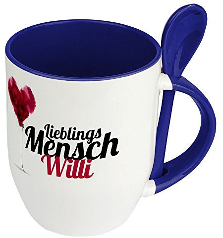 printplanet Löffeltasse mit Namen Willi - Motiv Lieblingsmensch - Namenstasse, Kaffeebecher, Mug, Becher, Kaffeetasse - Farbe Blau