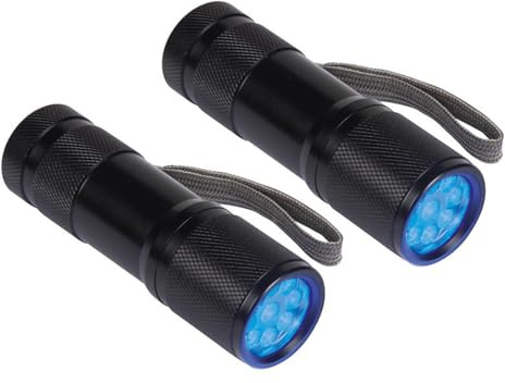 Juego de 2 LED UV Linternas con correa de mano, luz ultravioleta para ocio y trabajo