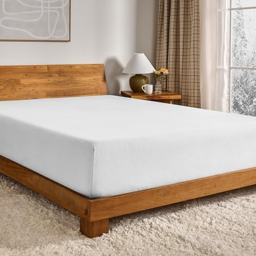 Bare Home Flannel Fitted Bottom Sheet 100% Cotton, Velvety Soft Heavyweight - Double Brushed Flannel - Deep Pocket (King, White)
