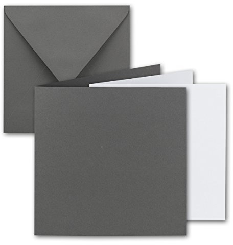 25x Quadratisches Falt-Karten Set - 15 x 15 cm - mit Brief-Umschlägen & Einlegeblättern - Graphit - FarbenFroh by GUSTAV NEUSER
