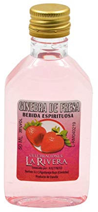 Lote de 15 Botellas Decorativas Modelo PetacaGinebra de Fresa. Regalos Originales. Licores y Complementos. Detalles para Bodas, Comuniones, Bautizos y Cumpleaños. CC