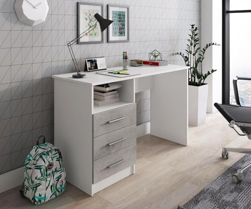 Dmora - Schreibtisch, Mehrzweckschreibtisch, Bürotisch für PC, Eckschreibtisch, 120x48h75 cm, Weiß und Zement