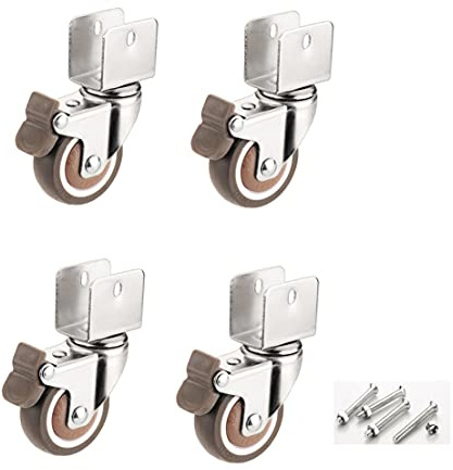 Kozuoan Lot de 4 roulettes de meuble de type U de 50 mm, avec frein, roulettes pivotantes en caoutchouc souple, pour meubles, supports de fleurs (16 mm, 4 freins)