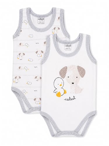 Ellepi Body för nyfödd 100 % bomull med bred axel 2-delat set, unisex babyunderkläder mjuk och andningsbar för känslig hud, rosa ljusblå neutral himmel, daglig användning, Neutral, 12 mesi, 80cm