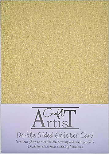 Craft Artist A4 Double-Sided Glitter Card Gold - 250GSM - Non Shed - Use with Cricut, Brother, Silhouette - for Paper Craft, Birthday Toppers, Home Decor, Stationary, Gold (10 Pack)