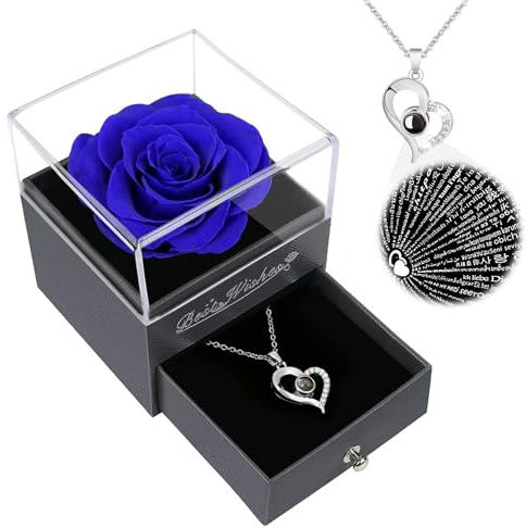 Preserved Rose Flowers With Necklace,Christmas Flowers Gifts for Women Mum | Christma & Birthday Gifts For Women Mum Her.Preserved rose & 100 languages 'I Love You' necklace.Lasts 3-5 years