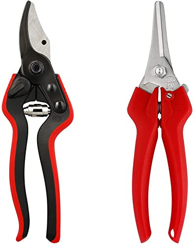 FELCO 77-140 160S Gartenschere (Schnitt-ø 20 mm, Baumschere für kleine Hände, Länge 200 mm) & 310 Leseschere (Gartenschere für Blumen + Weinlese/Obsternte, Schnitt-ø 10 mm, Länge 185 mm)