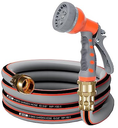 Yvnicll Gummi-Gartenschlauch, 3 m, 1,6 m, robuster Wasserschlauch, Hybrid, langlebig, flexibler Schlauch, leicht, kein Knicken, für den Außenbereich, Hof, Rasen, Wohnung, Terrasse, mit Sprühdüse und