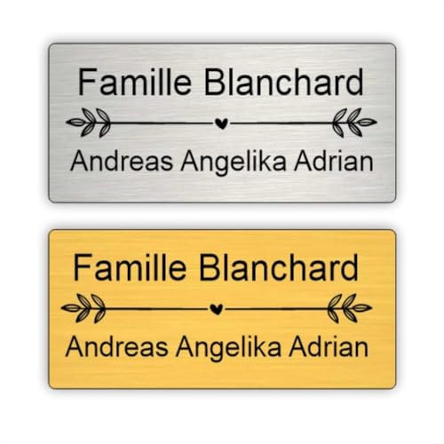 Plaque boite aux lettres, étiquettes de porte personnalisables, enseigne autocollante nom personnaliser - argent/or - avec une gravure petit ornement - plaquette de sonnette -