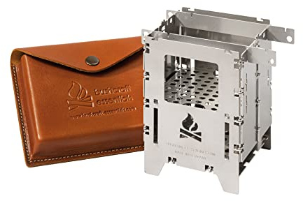 Bushcraft Essentials Bushbox LF Premium Set Stufa da esterno Hobo Stufa da campeggio a legna a gas Spirito pieghevole compatto con accessori in acciaio inox griglia universale LF custodia in pelle