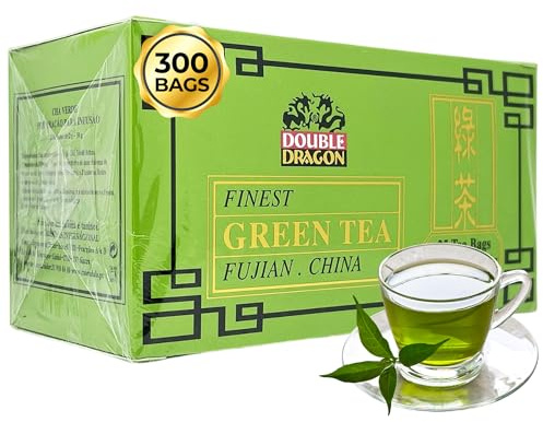 Double Dragon Finest Chinese Green Tea – 300 Tea Bags (12 Boxes) | Pure Fujian Green Tea | 100% Natural & Pesticide-Free | Rich in Antioxidants | Low Caffeine | Vegan & Vegetarian Friendly