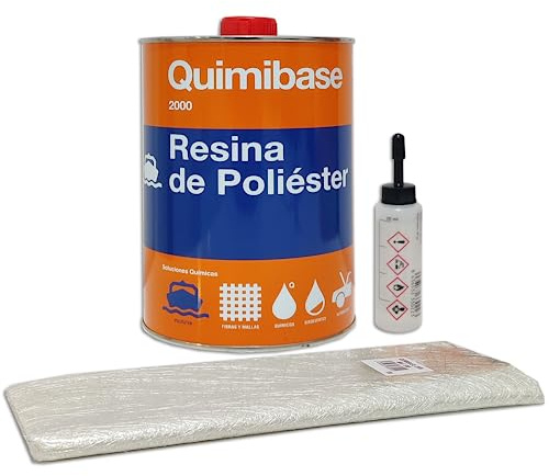 Quimibase Résine Polyester + Catalyseur 1 kg + Toile Fibre de Verre Mat 300 1 M2