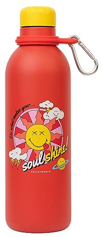Grupo Erik Metal Water Bottle 500ml / 17oz - Smiley | Hot and Cold Water Bottle Stainless Steel, Cute Travel Bottles Gym | Cool Gifts Under 20 Pounds