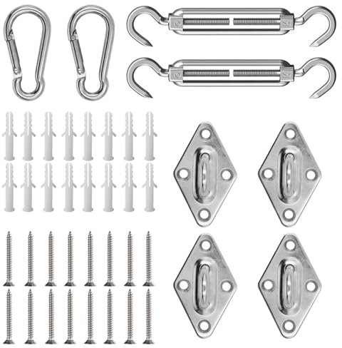 AUMAYCO Set di fissaggio per tenda da sole, 40 pezzi, kit di accessori per il fissaggio di tende parasole in acciaio inox, per giardino, cortile, triangolo e quadrato, rettangolari, accessori di