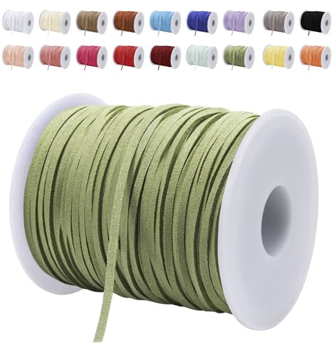 LEREATI Cordino Cuoio 3mm x 45m Corda in Finta Pelle Cordone Piatto in Finta, Cordoncino Cuoio per Artigianato, Collana, Braccialetto, Acchiappasogni, Fai da Te, Confezioni Regalo (Verde Frutta)