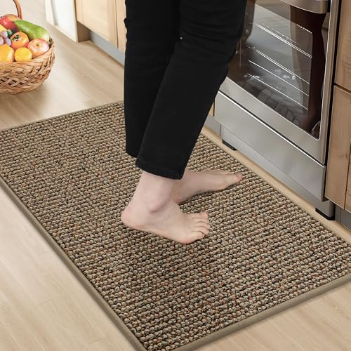 BEQHAUSE Kitchen Rugs 20x32, Non-Slip Kitchen Mats for Floor, Super Absorbent and Stain Resistant Kitchen Rugs, Machine Washable Rugs for Kitchen, Hallway, Laundry & Sink, Taupe