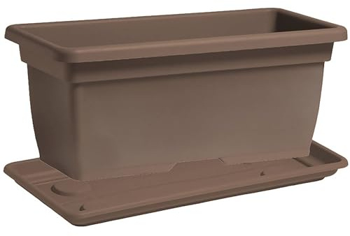 Nicoli vaso fioriera da esterno 80 cm 100 cm in polietilene, con sottovaso, per piante o fiori, vaso rettangolare per balcone, giardino, terrazzo, (Tortora, 80 cm 80x40x34)