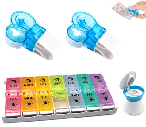 Zytuuob 3 Stück Tragbare Pillendose Tablettenteiler Tablettenbox 7 Tage tragbarer Pillenteiler Reisen tragbar für Medikamente, Vitamine, Fischöl, Kinder äLtere und Arthritische HäNde