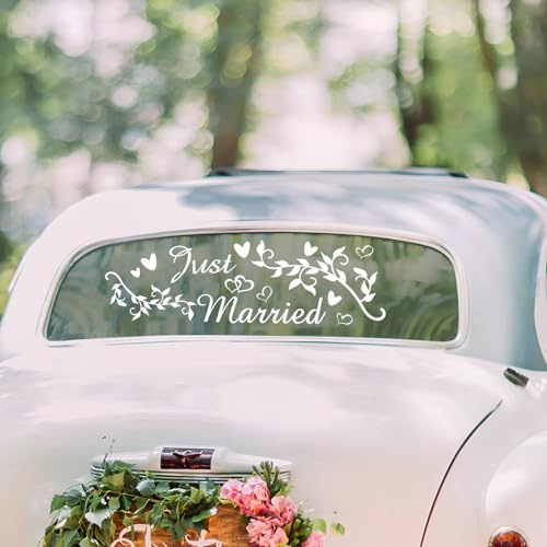 Aufkleber, Just Married Autoaufkleber, Hochzeitsauto Autoaufkleber Heck Wandaufkleber Wandtattoo Hochzeit Trauung Heiraten Sticker Vinyl Wandaufkleber Dekoration zur Hochzeit, für Auto-Heck,Spiegel