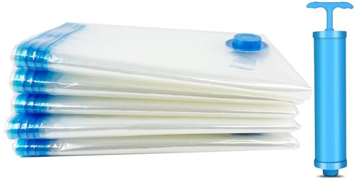 5 Pack Jumbo Vacuum Storage Bags Compression Zipper Storage Bags with Hand Pump, Vacuum Clothes Store Bag for Space Saving 70 x 100 cm