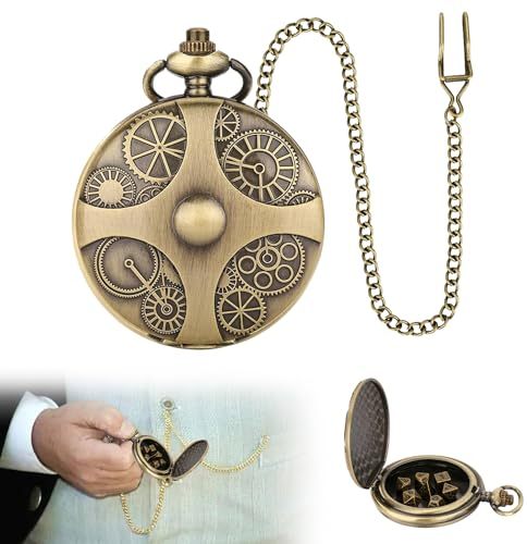 Mini DND Würfel Set, Dungeons and Dragons Dice Set mit Hohlem SteampunkTaschenuhr Gehäuse, Polyedrische Miniwürfel, DND Dice Set, Metall Würfel Set, Für Damen Und Herren Gamer